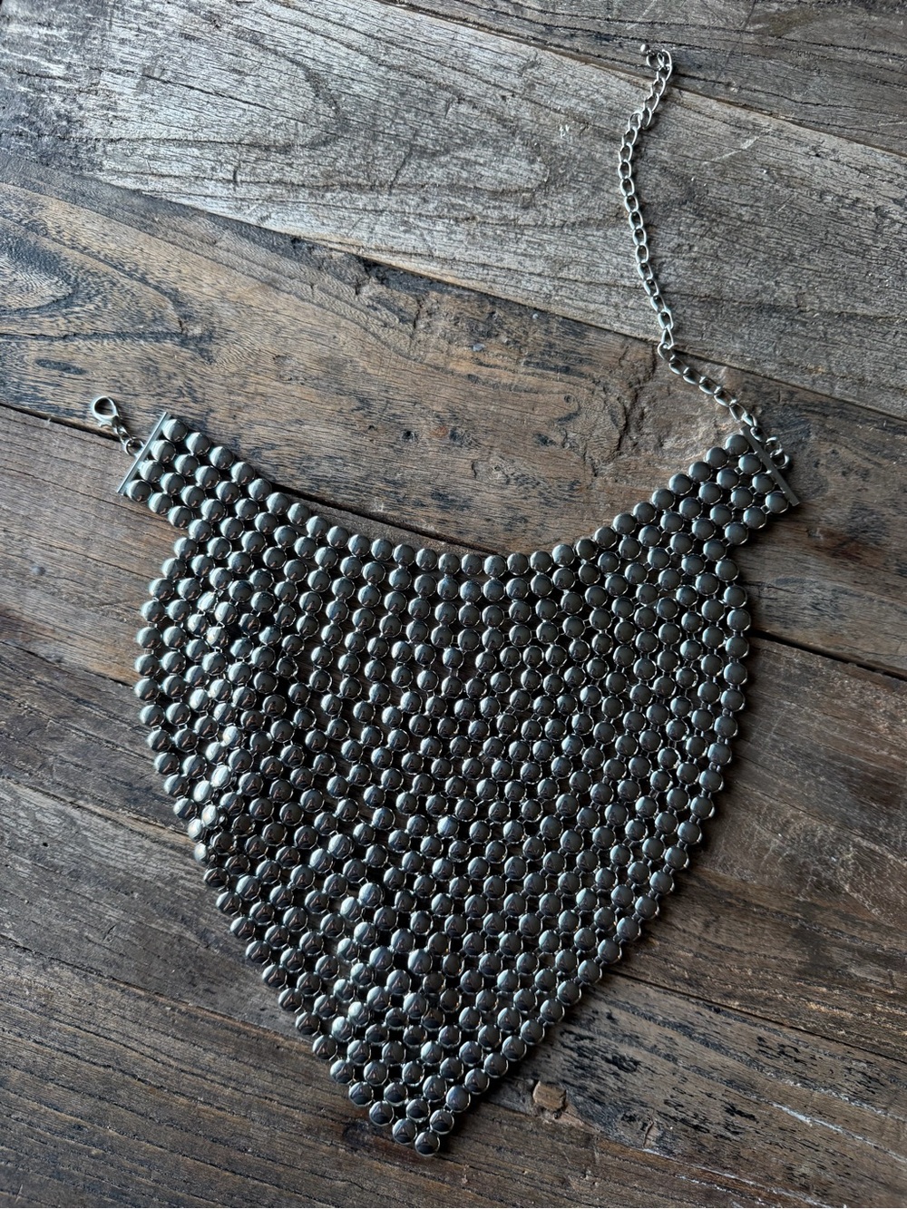 Metallic Silver Statement Bib Necklace - Women Bags